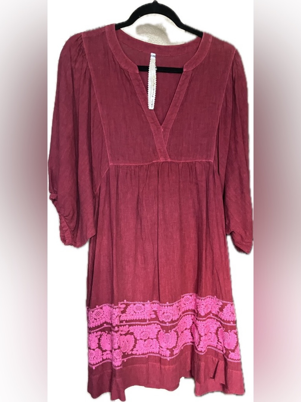 Uncle Frank Rose Pink V-Neck Embroidered Tunic
